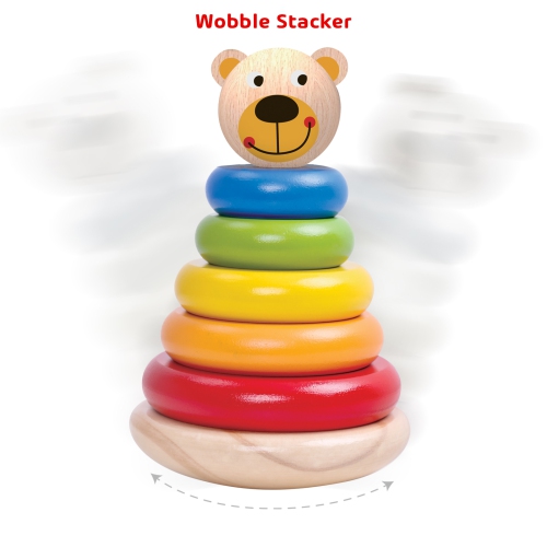 TOOKYLAND Wooden Bear Wobble Stacker - 7pcs Stacking Tower Toy, Ages 12m+