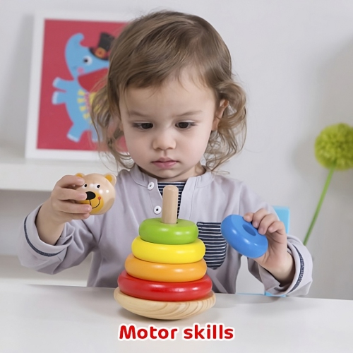 TOOKYLAND Wooden Bear Wobble Stacker - 7pcs Stacking Tower Toy, Ages 12m+