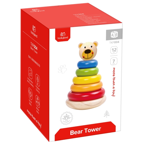 TOOKYLAND Wooden Bear Wobble Stacker - 7pcs Stacking Tower Toy, Ages 12m+