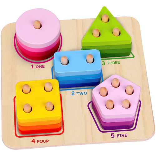 TOOKYLAND  Wooden Geometric Shape Sorter - 21PCs Shape And Color Recognition Toy, Ages 2+