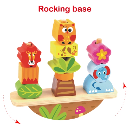 TOOKYLAND Empileur à Bascule en Bois - 13pcs - Jouet d'Empilage avec Ficelle à Enfiler, 2 ans +