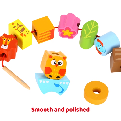 TOOKYLAND Empileur à Bascule en Bois - 13pcs - Jouet d'Empilage avec Ficelle à Enfiler, 2 ans +
