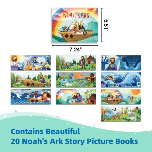 TOOKYLAND Wooden Noah's Ark Playset - 19pcs Animal Shape Sorter with Story Book, Ages 2+