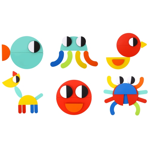 TOOKYLAND Casse-tête de Formes Géométriques en Bois - 55 pcs - Cartes de Référence Incluses, 3 Ans +