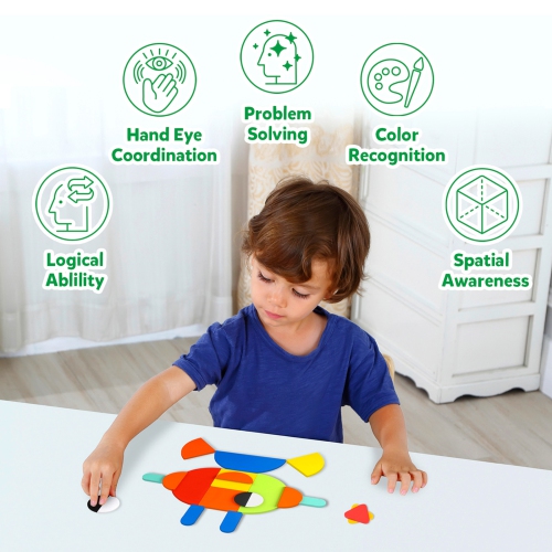 TOOKYLAND Casse-tête de Formes Géométriques en Bois - 55 pcs - Cartes de Référence Incluses, 3 Ans +