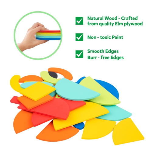 TOOKYLAND Casse-tête de Formes Géométriques en Bois - 55 pcs - Cartes de Référence Incluses, 3 Ans +