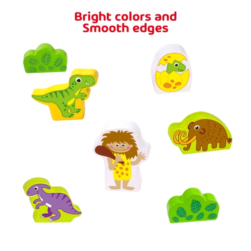 TOOKYLAND Wooden Dinosaur Train Set - 40pcs - Tracks, Train, Figurines and Decor, Ages 3+