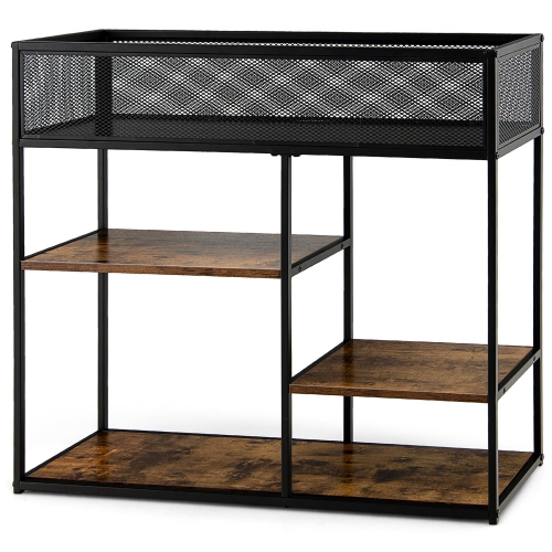 Gymax 4-Tier Console Table w/ Wire Basket Narrow Sofa Table w/ shelf Industrial Bookcase
