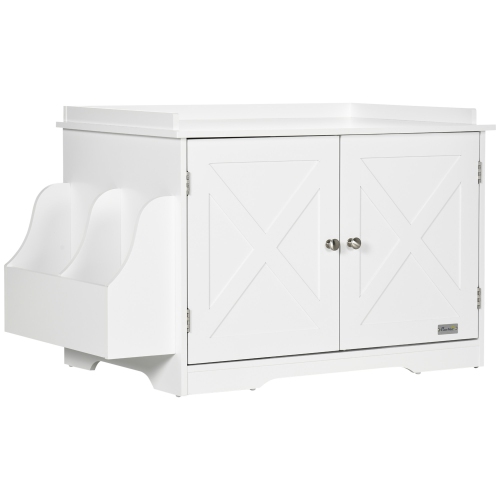 PawHut Litière cachée Enclos de litière Meubles de toilette pour chats avec rangement, diviseur réglable, table d'appoint intérieure de la maison pou
