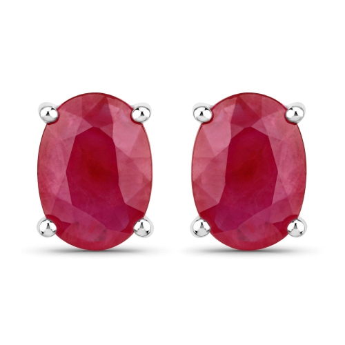 QJ  1.70 Carat Genuine Ruby 14K Gold Earrings In White