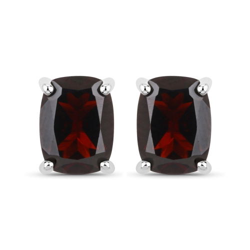 QJ  18K Gold Plated 3.50 Carat Genuine Garnet .925 Sterling Silver Earrings In White