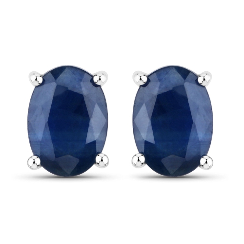 QJ  1.90 Carat Genuine Sapphire 14K White Gold Earrings In Blue