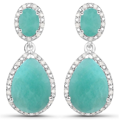 QJ  9.64 Carat Genuine Emerald And Diamond .925 Sterling Silver Earrings In White