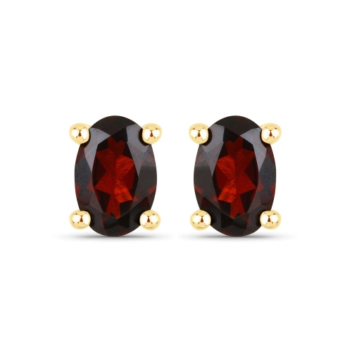 QJ  18K Gold Plated 1.02 Carat Genuine Garnet .925 Sterling Silver Earrings In Yellow