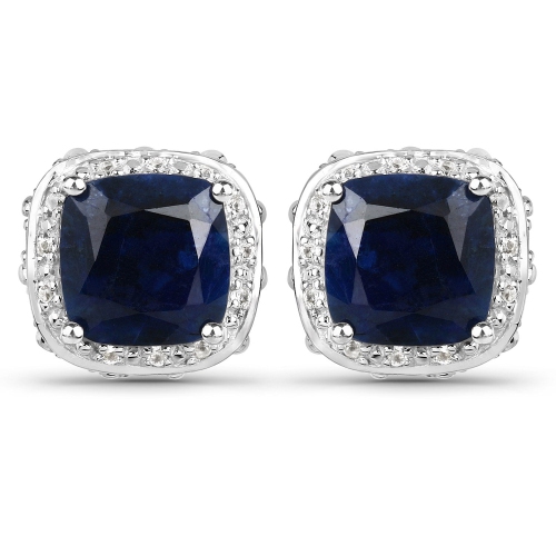 6.52 Carat Dyed Sapphire, Blue Sapphire And White Topaz .925 Sterling Silver Earrings
