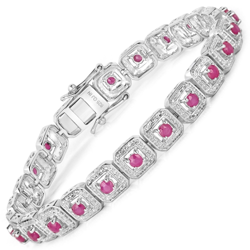 QJ  3.12 Carat Genuine Johnson Ruby .925 Sterling Bracelet In Silver