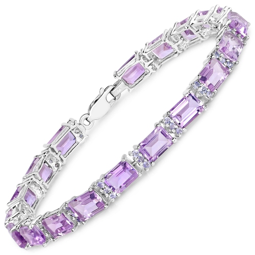 19.19 Carat Genuine Amethyst And Tanzanite .925 Sterling Silver Bracelet