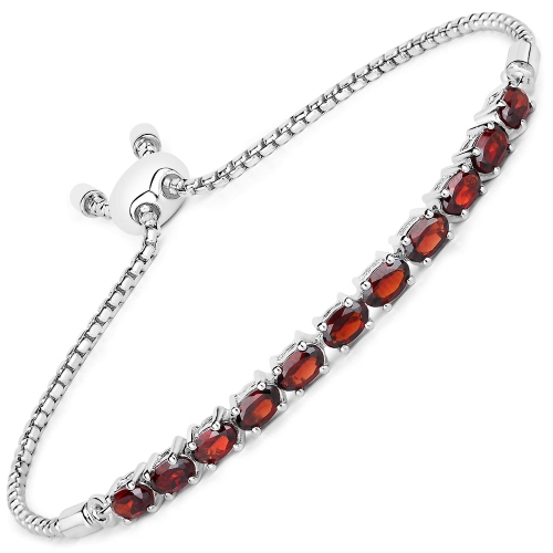 QJ  3.08 Carat Genuine Garnet .925 Sterling Bracelet In Silver