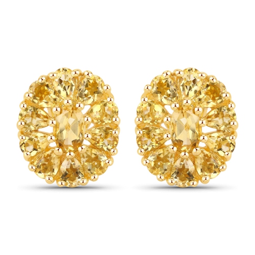 QJ  18K Gold Plated 4.06 Carat Genuine Citrine .925 Sterling Silver Earrings In Yellow