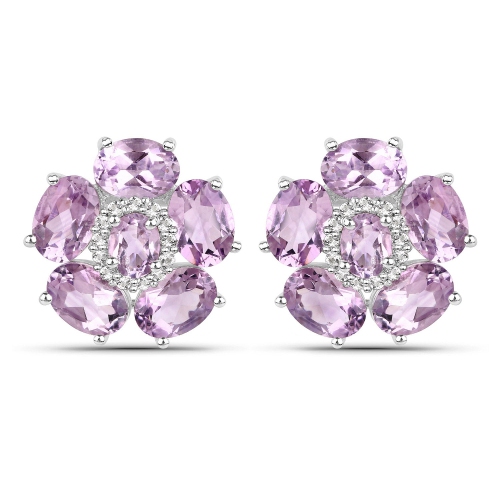 QJ  18K Gold Plated 7.74 Carat Genuine Pink Amethyst And Topaz .925 Sterling Silver Earrings In White