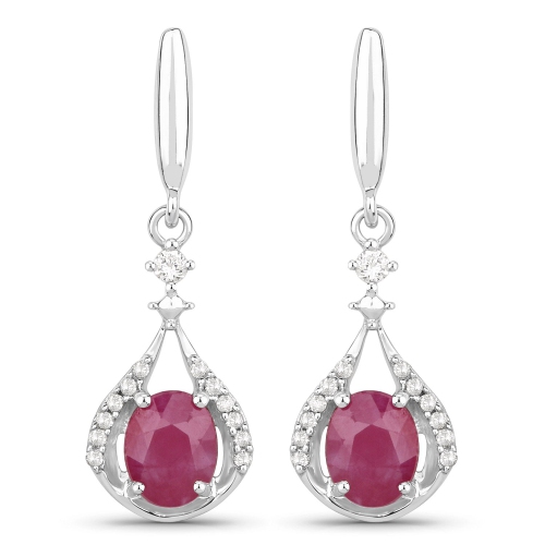 QJ  0.70 Carat Genuine Ruby And Diamond 14K Gold Earrings In White