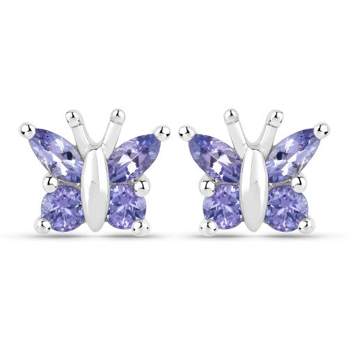 QJ  18K Gold Plated 0.96 Carat Genuine Tanzanite .925 Sterling Silver Earrings In White