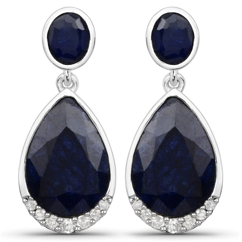 QJ  7.90 Carat Dyed Sapphire And Diamond .925 Sterling Silver Earrings In White