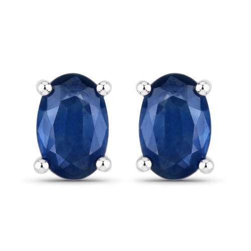 QJ  1.04 Carat Genuine Sapphire 14K White Gold Earrings In Blue
