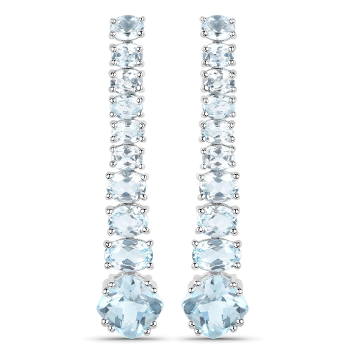 QJ  18K White Gold Plated 8.52 Carat Genuine Topaz .925 Sterling Silver Earrings In Blue