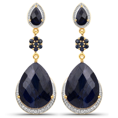 30.04 Carat Dyed Sapphire, Blue Sapphire And White Topaz .925 Sterling Silver Earrings
