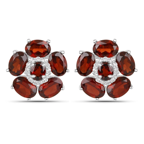 QJ  18K Gold Plated 9.66 Carat Genuine Garnet And Topaz .925 Sterling Silver Earrings In White