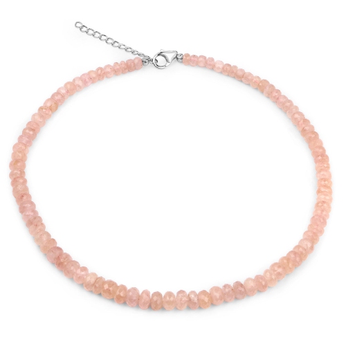 QJ  200.00 Carat Genuine Morganite .925 Sterling Beads Necklace In Silver