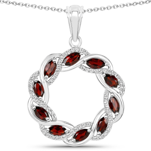 QJ  2.33 Carat Genuine Garnet And Topaz .925 Sterling Silver Pendant In White