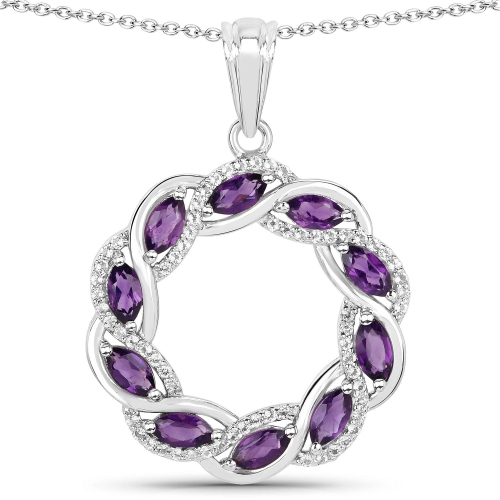 QJ  1.83 Carat Genuine Amethyst And Topaz .925 Sterling Silver Pendant In White