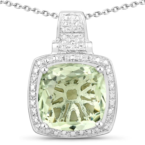 QJ  5.50 Carat Genuine Amethyst .925 Sterling Silver Pendant In Green