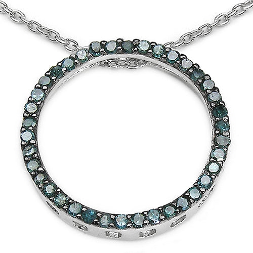 QJ  0.46 Carat Genuine Diamond .925 Sterling Silver Pendant In Blue