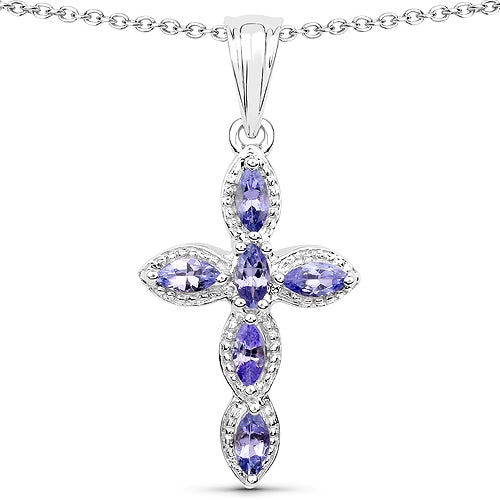 QJ  0.84 Carat Genuine Tanzanite .925 Sterling Pendant In Silver