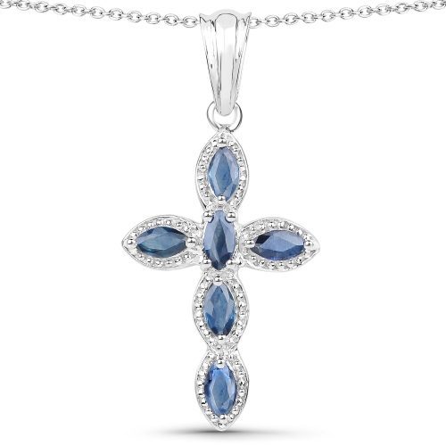 QJ  0.90 Carat Genuine Sapphire .925 Sterling Silver Pendant In Blue