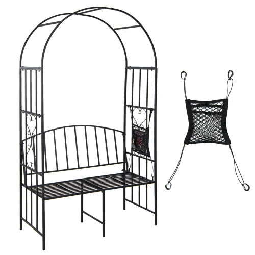 Gymax Steel Garden Arch w/ 2-Seat Bench 6'7''H x 3'8''W Outdoor Arbor for Climbing Plants