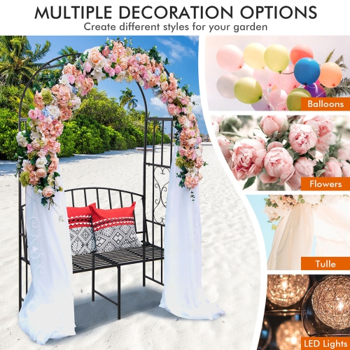 Gymax Steel Garden Arch w/ 2-Seat Bench 6'7''H x 3'8''W Outdoor Arbor for Climbing Plants