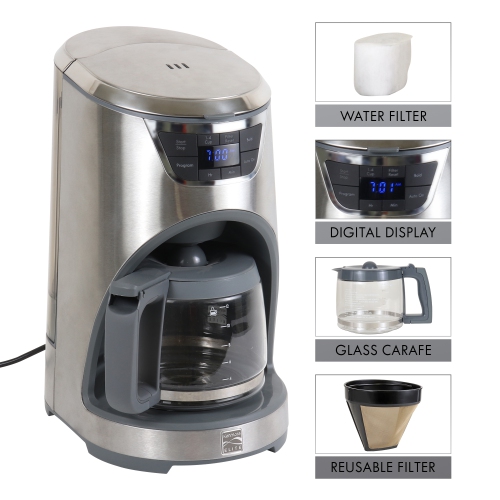 Kenmore 12-cup Coffee Maker With Aroma Control, Stainless Steel, Removable Water Tank, Glass Carafe, LED Display, Reusable Filter