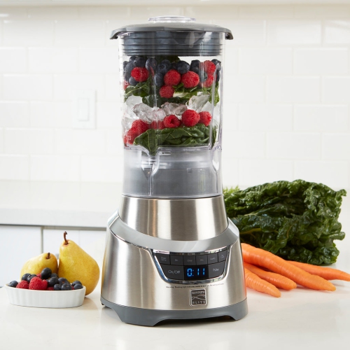 Kenmore Elite 1.3 HP 64 oz Blender With 20 oz Single-Serve Blending Cup, Powerful Ice-Crushing Motor with To-Go Lid, Grey and Stainless Steel