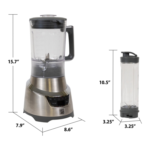 Kenmore Elite 1.3 HP 64 oz Blender With 20 oz Single-Serve Blending Cup, Powerful Ice-Crushing Motor with To-Go Lid, Grey and Stainless Steel