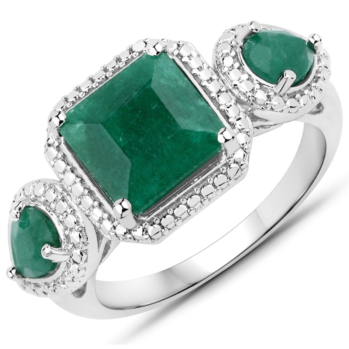 QJ  2.74 Carat Dyed Emerald .925 Sterling Ring In Silver
