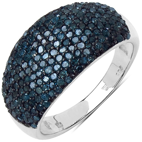 QJ  0.99 Carat Genuine Diamond Sterling Silver Ring In Blue