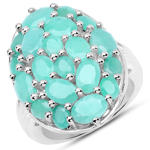 QJ  5.48 Carat Genuine Emerald .925 Sterling Ring In Silver