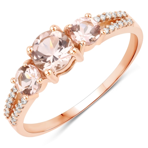 QJ  0.72 Carat Genuine Morganite And Diamond 14K Rose Gold Ring In White