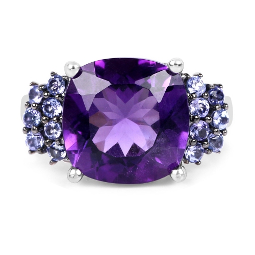 Bague en argent sterling, améthyste et tanzanite véritables 6.34 carats véritables