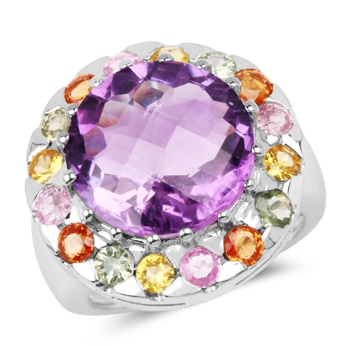 QJ  10.16 Carat Genuine Multi Stone .925 Sterling Ring In Silver