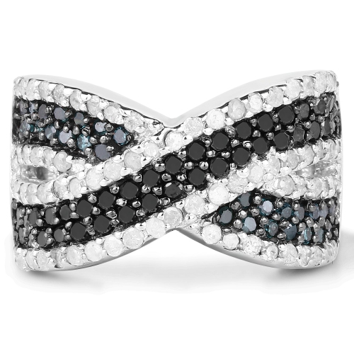 1.57 Carat Genuine Blue Diamond, White Diamond & Black Diamond .925 Sterling Silver Ring